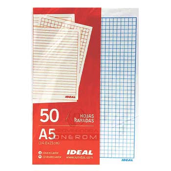 HOJAS PERFORADAS A-5  CUADROS  PAQX50